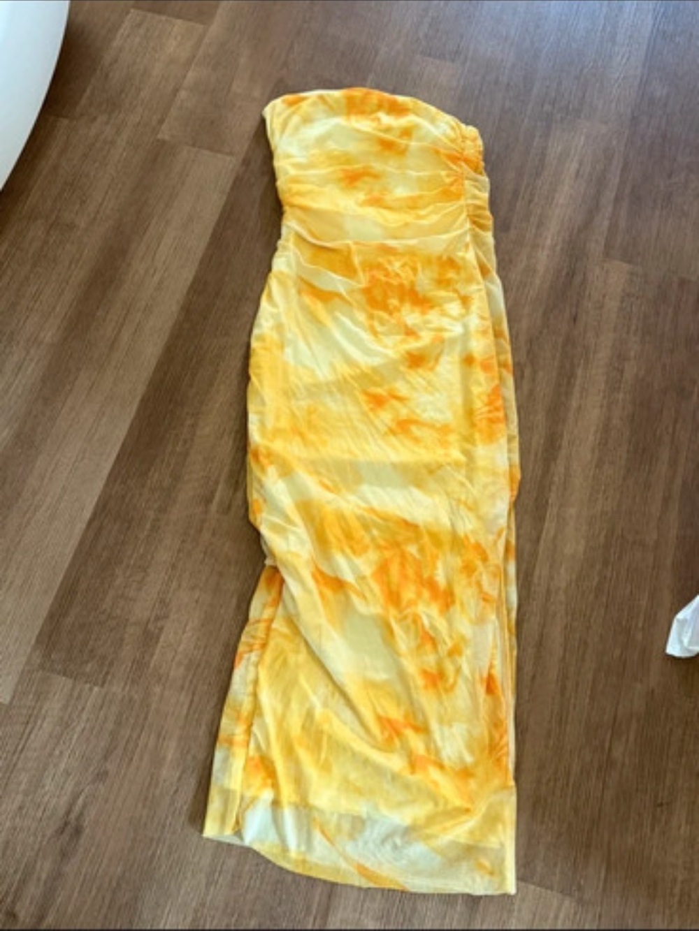Strapless Yellow Tie-Dye Maxi Dress